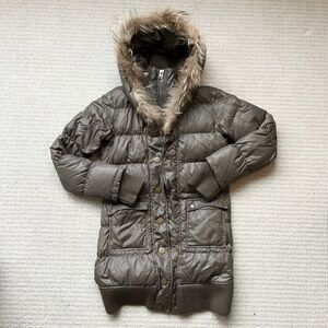 Brown y2k fur trim puffer jacket
